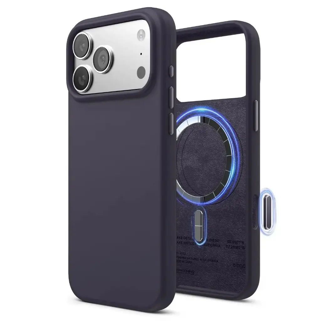 Elago iPhone 18 Pro Max/17 Pro Max Magnetic Silicone Case (Camera Control Key Included) (Deep Purple)