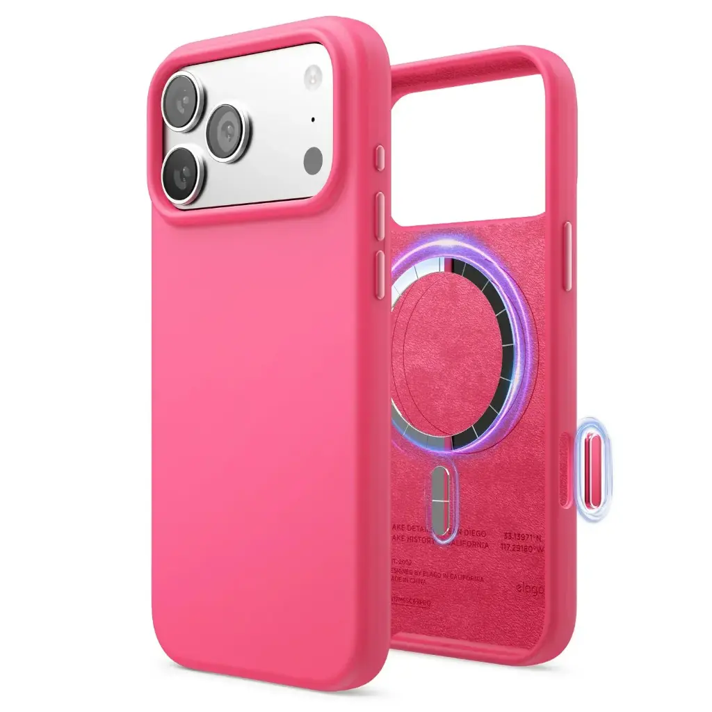 Elago iPhone 18 Pro Max/17 Pro Max Magnetic Silicone Case (Camera Control Key Included) (Ice Red)