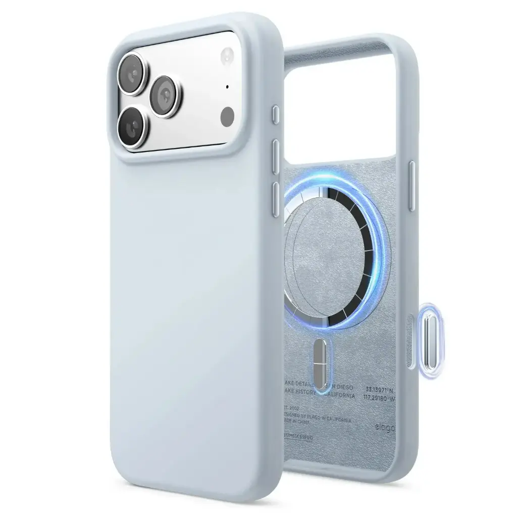 Elago iPhone 18 Pro Max/17 Pro Max Magnetic Silicone Case (Camera Control Key Included) (Light Blue)