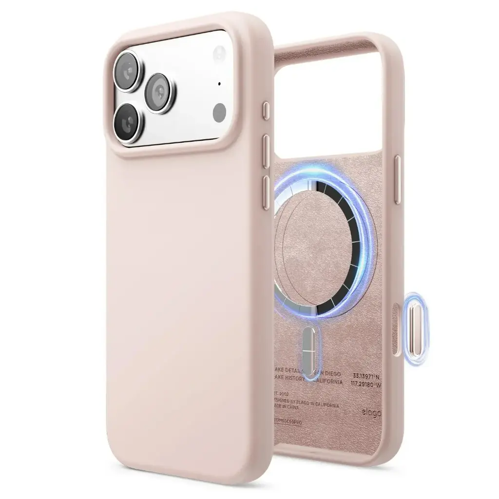 Elago iPhone 18 Pro Max/17 Pro Max Magnetic Silicone Case (Camera Control Key Included) (Light Pink)