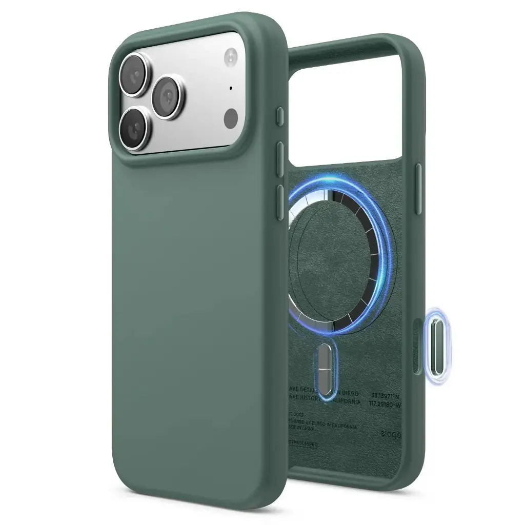 Elago iPhone 18 Pro Max/17 Pro Max Magnetic Silicone Case (Camera Control Key Included) (MIDNIGHT GREEN)