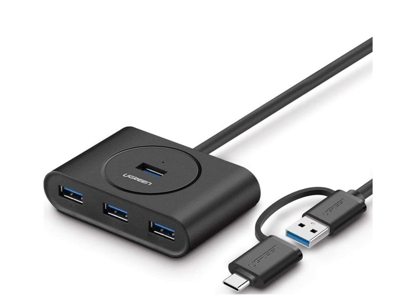 موزع UGREEN USB 3.0 بـ 4 منافذ مع محوّل USB-C بطول 1 متر – أسود