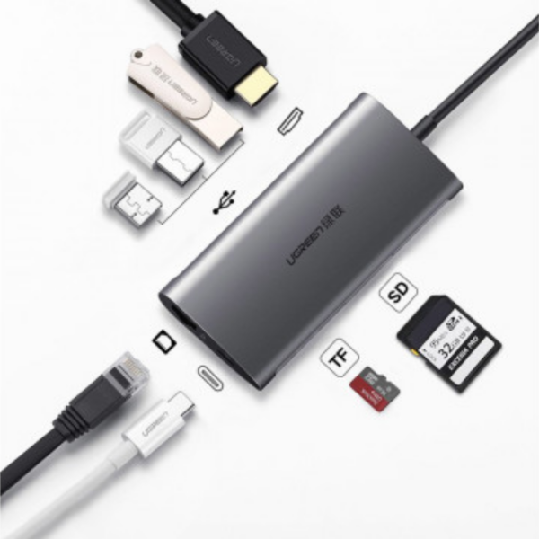 Ugreen USB C Hub 9 IN 1 Type-C to HDMI +USB 3.0*3 +PD power Converter - Grey