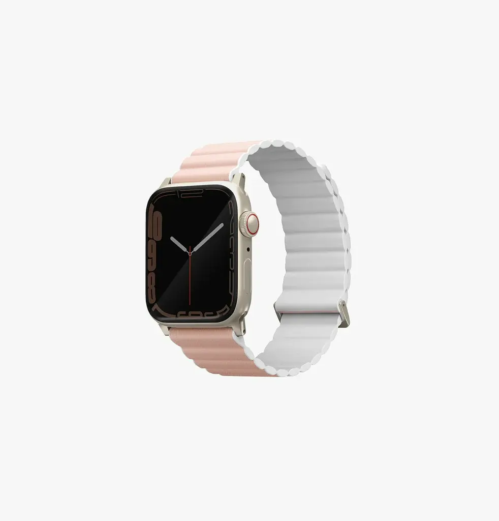سير UNIQ Revix Premium Edition بوجهين لساعة Apple Watch 49/45/44/42 ملم – وردي فاتح / أبيض
