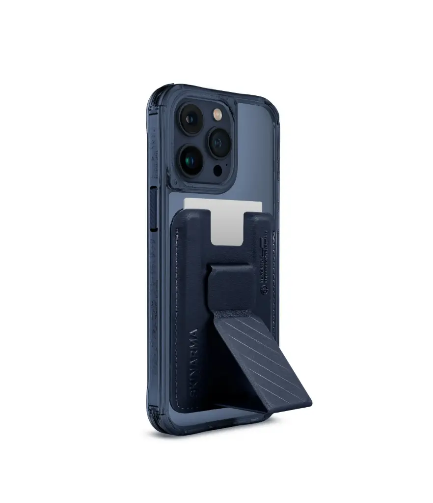 SkinArma Bundle Saido Kado Mag-Charge Card Holder + Saido MagSafe Case for iPhone 15 Pro - Blue 