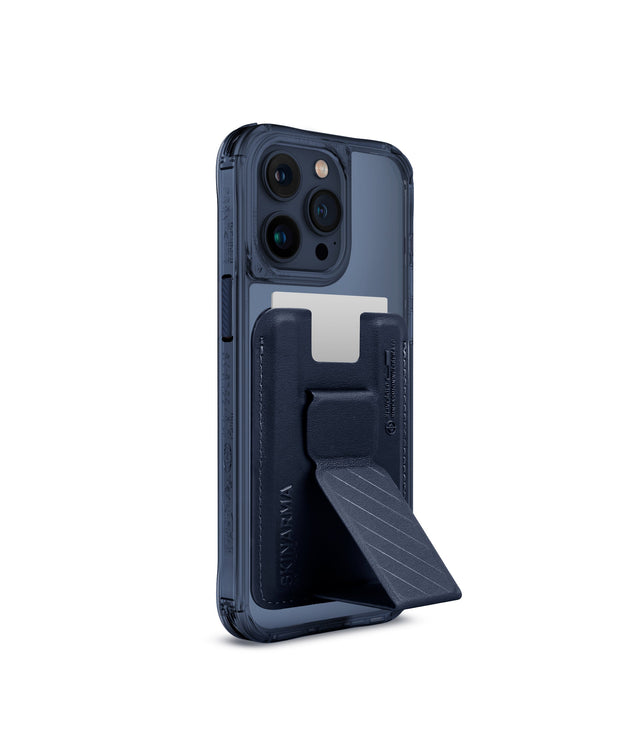 باكج SKINARMA Saido: حامل بطاقات Kado Mag-Charge + كفر Saido MagSafe لآيفون 15 Pro Max – أزرق