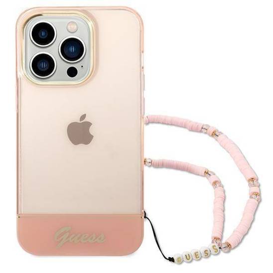 كفر Guess IML Electro Cam صلب مع حزام لـ iPhone 14 Pro (6.1") - وردي