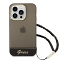 كفر Guess IML Electro Cam صلب مع حزام لـ iPhone 14 Pro (6.1") - أسود شفاف