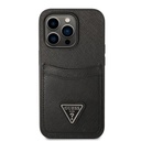 كفر Guess Saffiano Double Card صلب لـ iPhone 14 Pro (6.1") - أسود
