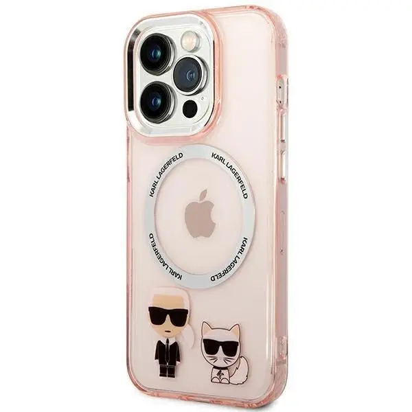 Karl Lagerfeld Liquid Silicone Karl & Choupette  for iPhone 14 Pro (6.1") - Light Pink