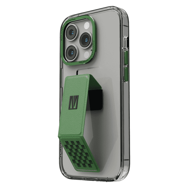 Levelo Morphix Clara Gripstand iPhone 14 Pro IMD Clear Back Case - Green