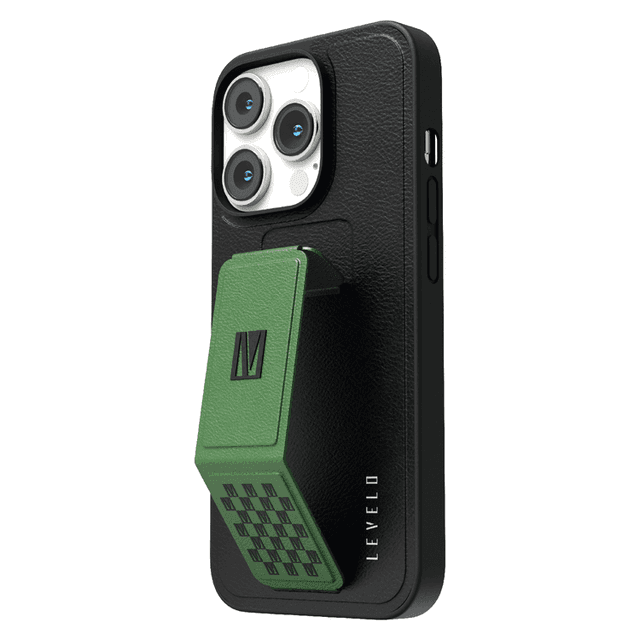 كفر جلد PU Levelo Morphix Gripstand لـ iPhone 14 Pro - Pacific Green