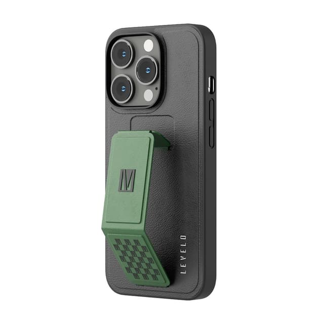 Levelo Morphix Gripstand iPhone 14 Pro Max PU Leather Case - Pacific Green