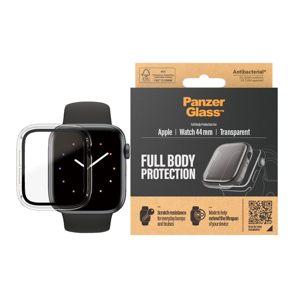 كفر حماية PanzerGlass لساعة Apple Watch مقاس 44 ملم – شفاف