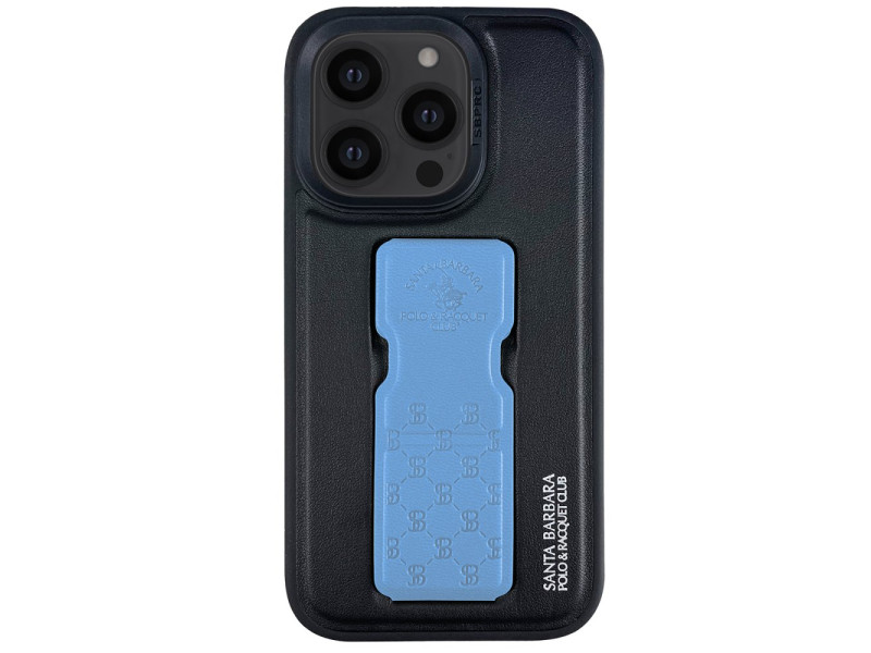 كفر جلد طبيعي Santa Barbara Polo Parker مع حامل مغناطيسي لـ iPhone 14 Pro - أزرق