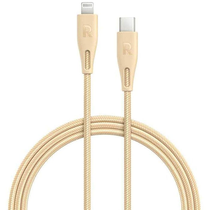 كيبل RAVPower Type-C إلى Lightning نايلون مضفر 0.3 متر – ذهبي