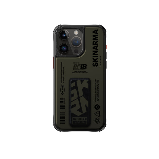 SkinArma Spunk MagSafe + Grip-Stand Case for iPhone 15 Pro - Pewter Green