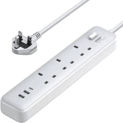 مشترك كهرباء UGREEN بـ 3 مقابس وقوة 30W مع زر رئيسي (2A1C) CD286