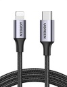كيبل UGREEN USB-C إلى Lightning مضفّر بغلاف ألمنيوم بطول 1 متر US304 – أسود