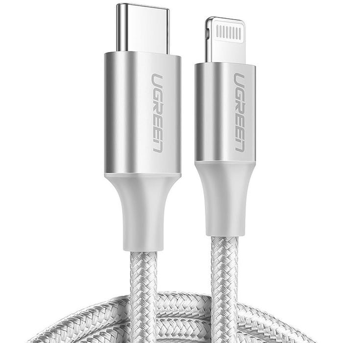 كيبل UGREEN USB-C إلى Lightning مضفّر بطول 2 متر US304 – فضي