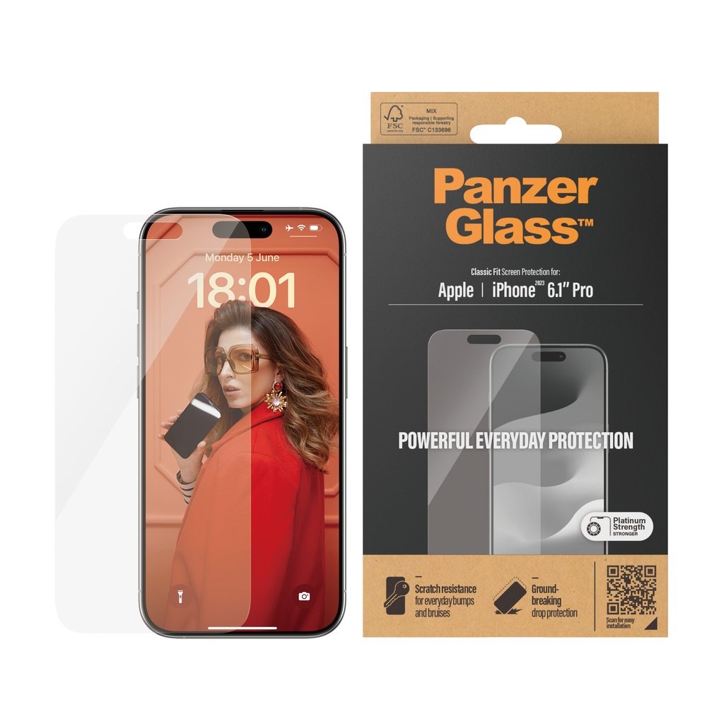 حماية شاشة PanzerGlass Classic Fit لآيفون 15 Pro (6.1 إنش) – 2806