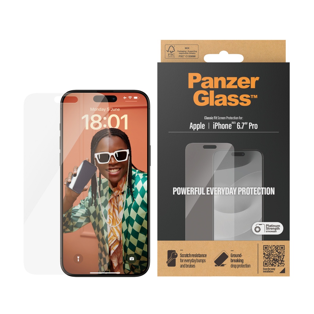 حماية شاشة PanzerGlass Classic Fit لآيفون 15 Pro Max (6.7 إنش) – 2808
