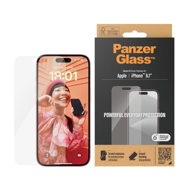 حماية شاشة PanzerGlass Ultra-Wide Fit مضادة للانعكاس والضوء الأزرق لآيفون 15 (6.1 إنش)