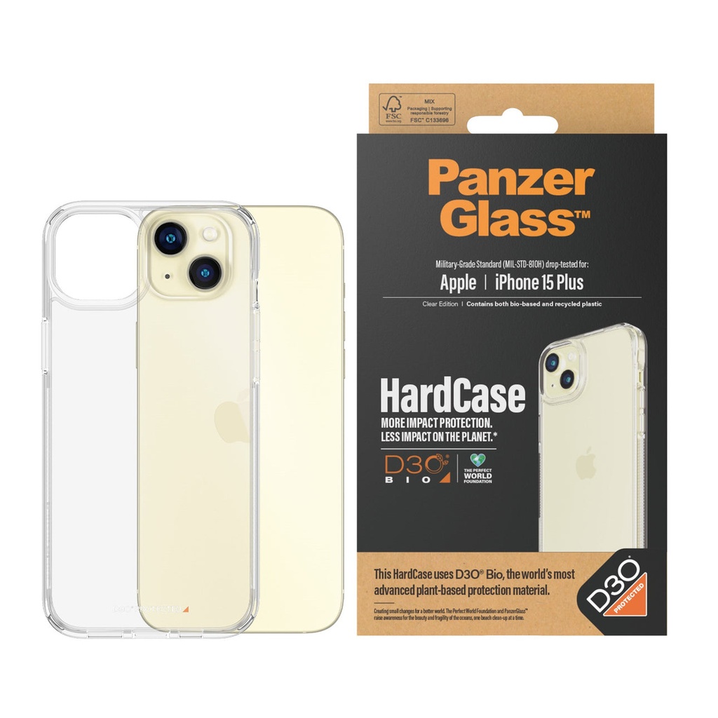 كفر PanzerGlass HardCase مع D3O® لآيفون 15 Plus (6.7 إنش) – شفاف