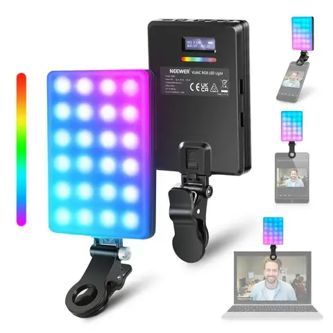 إضاءة NEEWER RGB LED للهاتف مع حامل للهاتف وكليب للإضاءة، سطوع قابل للتعديل، CRI 97+، 3 أوضاع، بطارية مدمجة 2000mAh