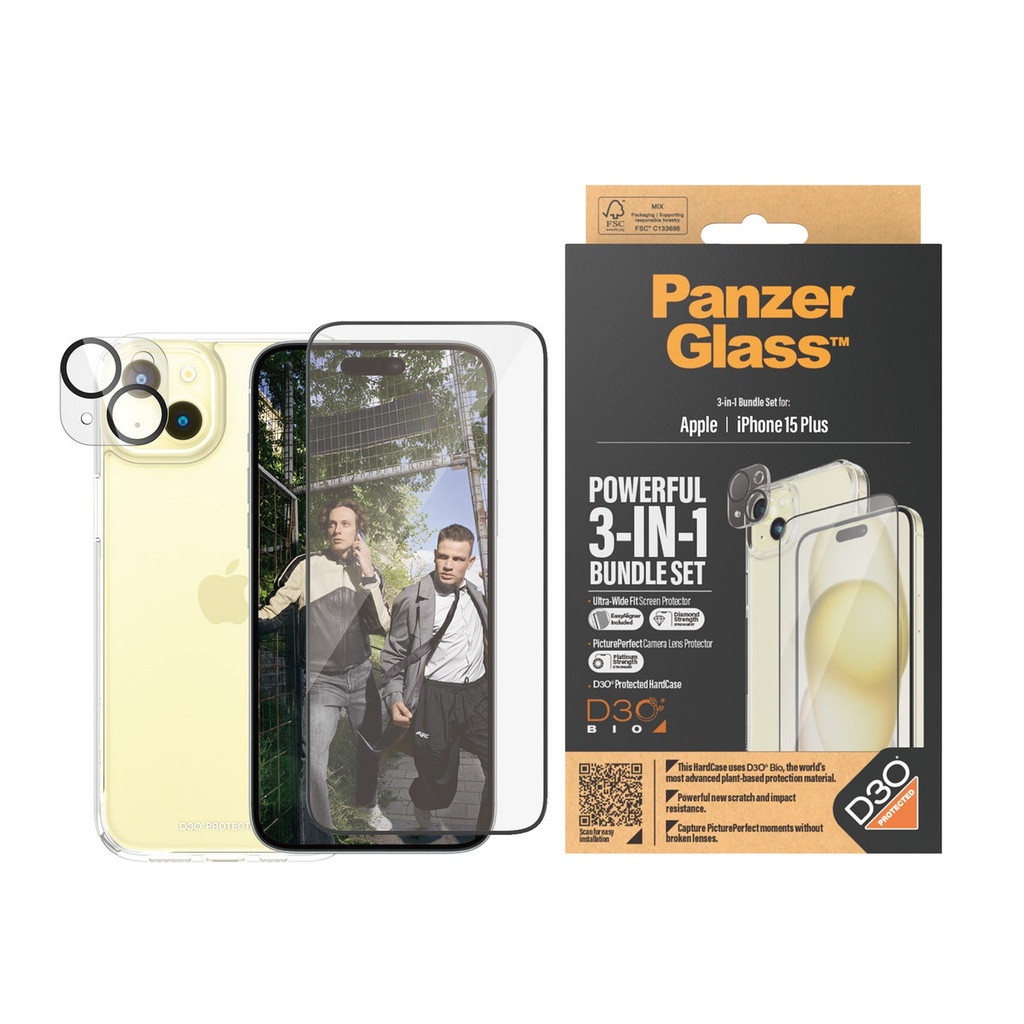 باقة حماية PanzerGlass 360 مع D3O® لآيفون 15 Plus (6.7 إنش) – شفافة