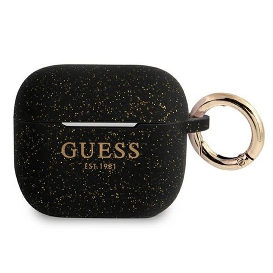 Airpods 3 Case - Guess - Glitter Silicone - Black - Full Protection - Compatible with Apple