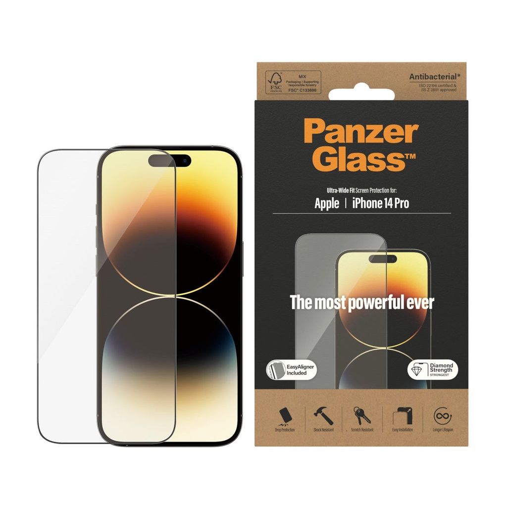 PanzerGlass® Screen Protector iPhone 14 Pro | Ultra-Wide Fit w. EasyAligner