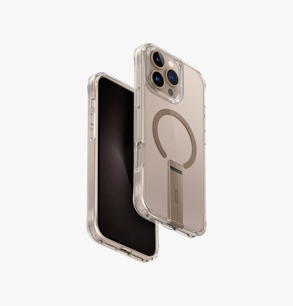 Uniq Hybrid Eleva Magsafe Case With Vertical Stand For Iphone 16 Pro - Taupe Gold