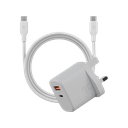 Bazic Velox Kit Bundle 1-Port USB-C & 1-Port USB-A PD 35W Wall Charger with Weave USB-C to USB-C 60W Cable - White