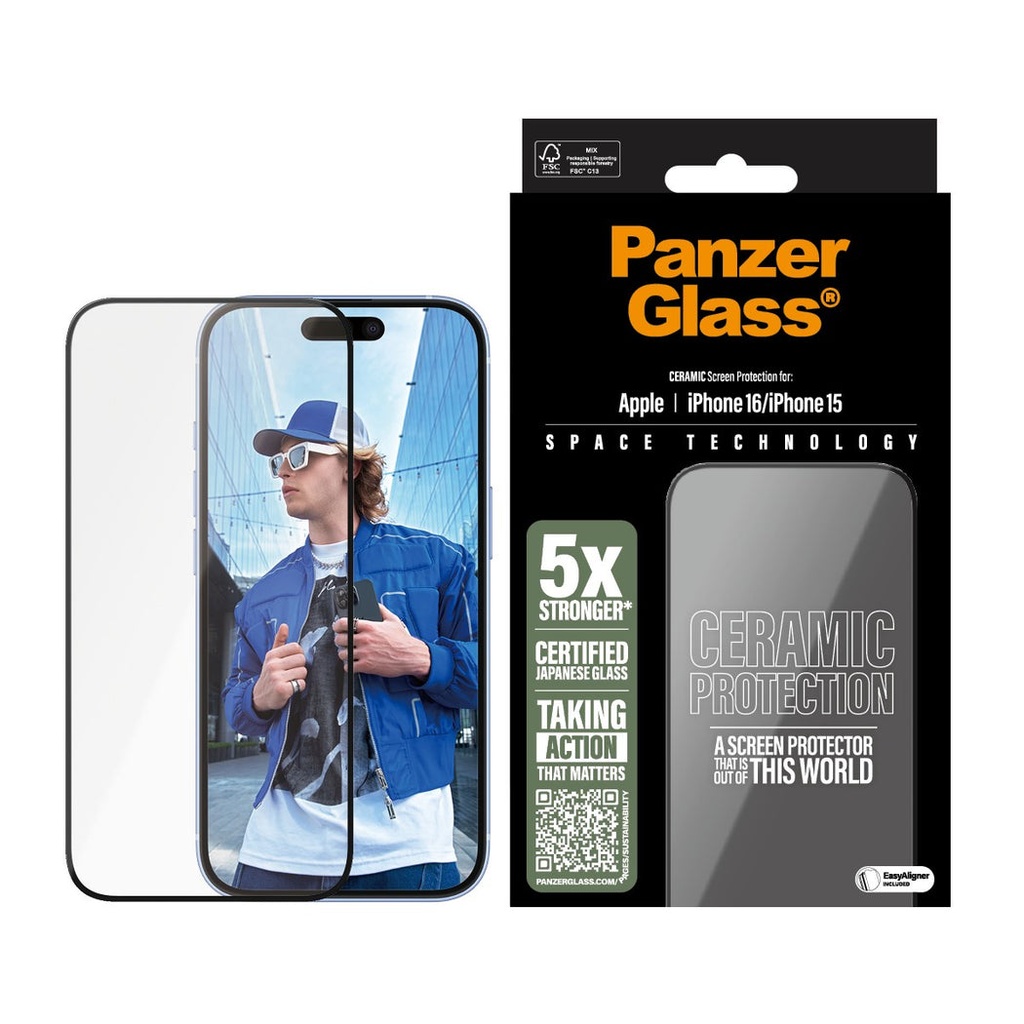 PanzerGlass® Ceramic Screen Protector iPhone 16 | 15 | Ultra-Wide Fit