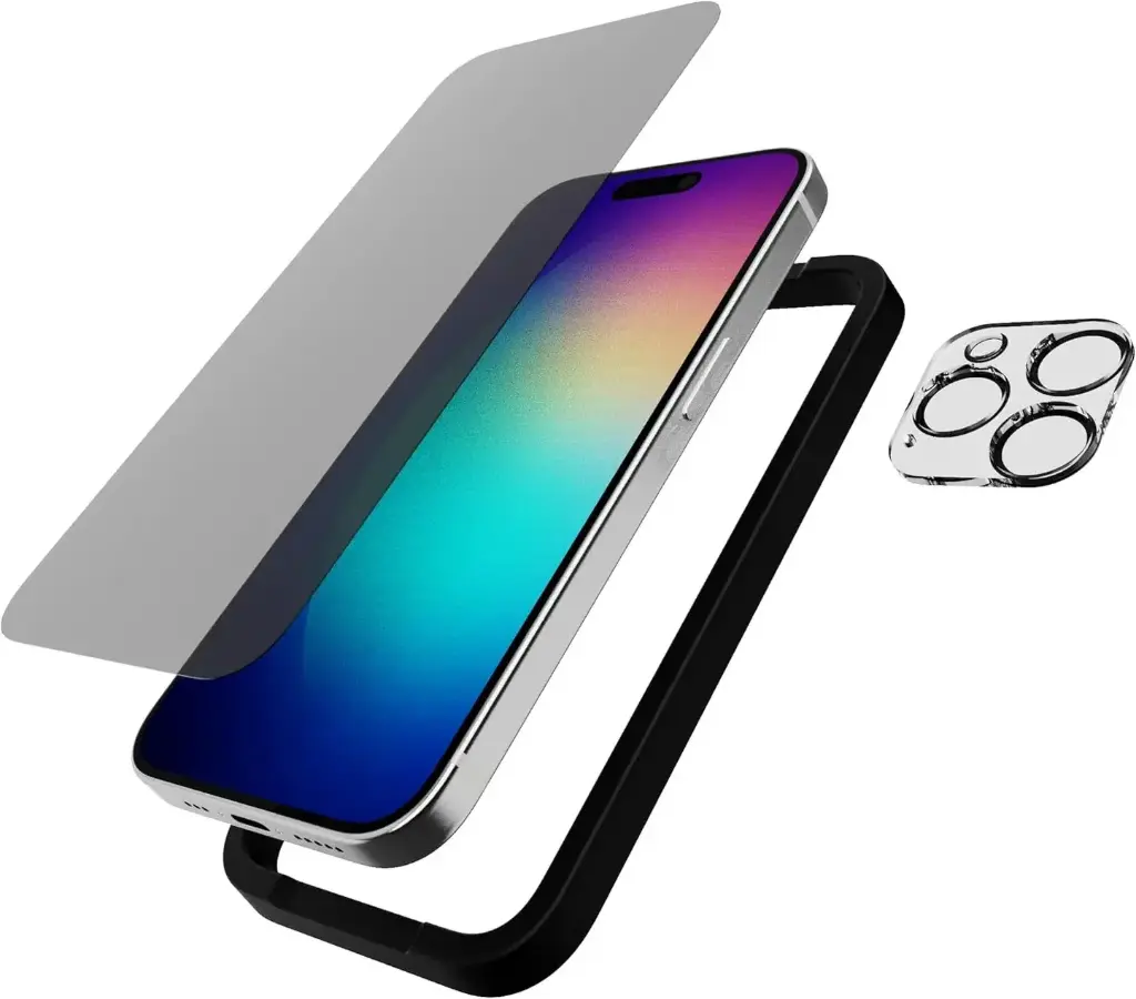 thech21 impact glass privacy screen & camera lens protector for iphone 15 pro