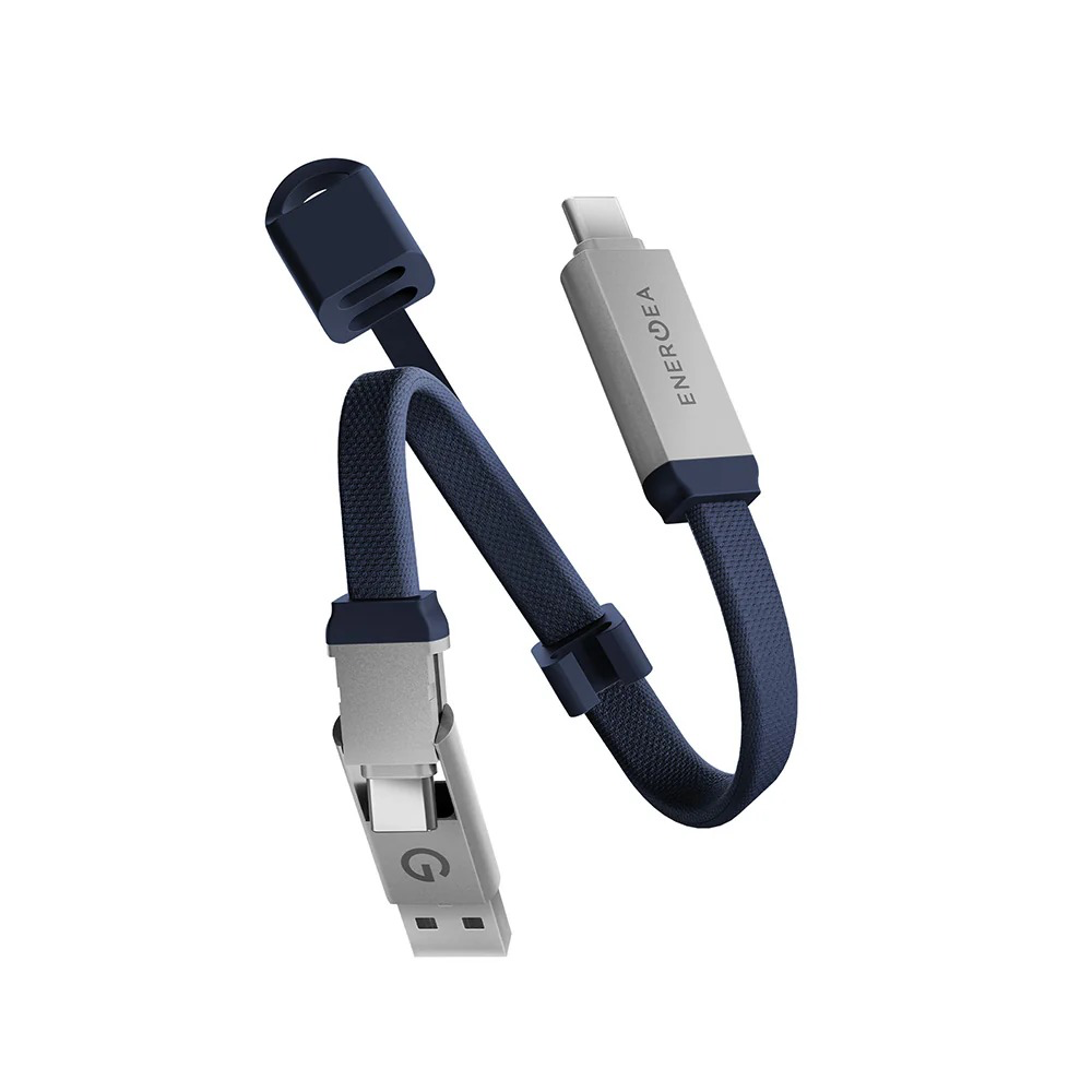 كيبل ميدالية ENERGEA Sheath Key 2 في 1 USB-C إلى USB-C + USB-A بقوة 60 واط و480Mbps بطول 15 سم – أزرق