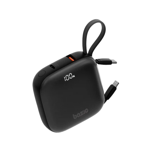 باور بانك 4 في 1 Bazic GoPower Fusion بسعة 10000 مللي أمبير مع كيبل USB-C و Lightning مدمج – بني