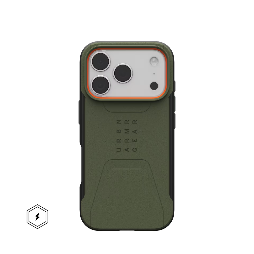 جراب UAG مصمم لهاتف iPhone 17 Pro، متوافق مع نظام MagSafe، غطاء حماية عسكري، زيتوني/برتقالي
