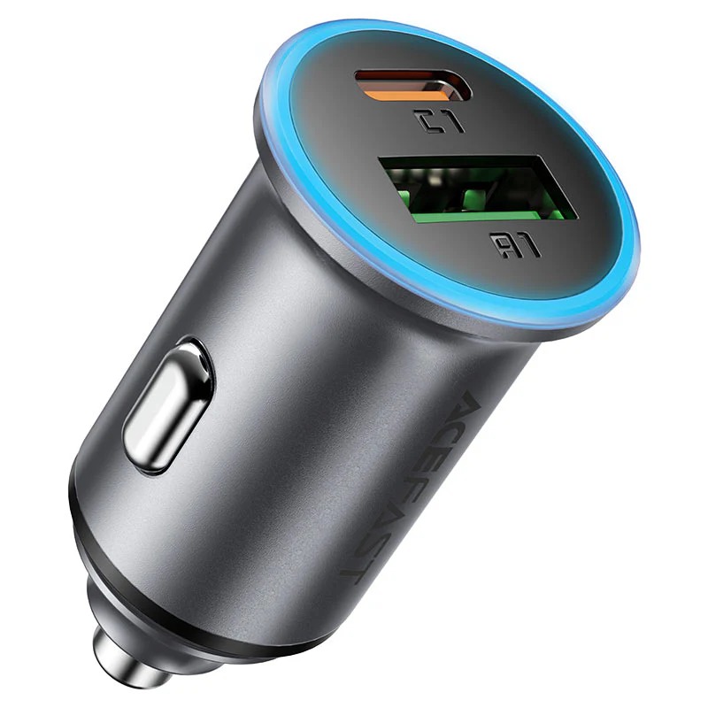 شاحن سيارة ACEFAST B15 معدن 65W بمنفذين (USB-A + USB-C) رمادي معدني