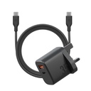 Bazic Velox Kit Bundle 1-Port USB-C & 1-Port USB-A PD 35W Wall Charger with Weave USB-C to USB-C 60W Cable - Black
